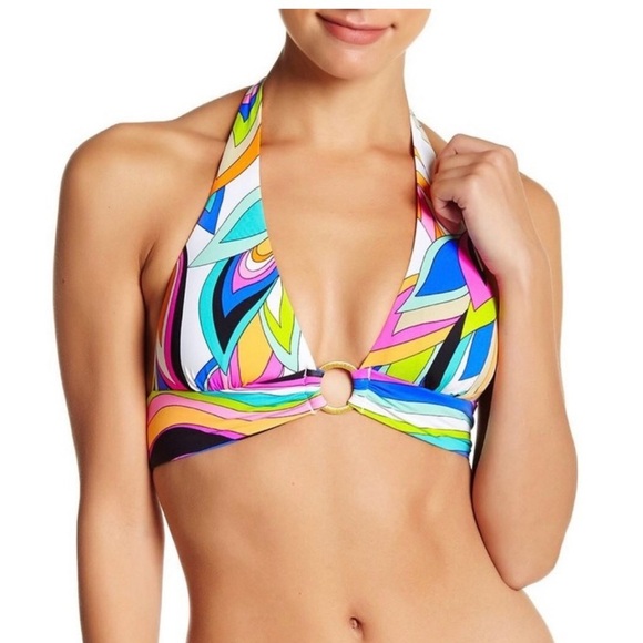 Trina Turk Pink and Blue Halter Bikini - Picture 1 of 12